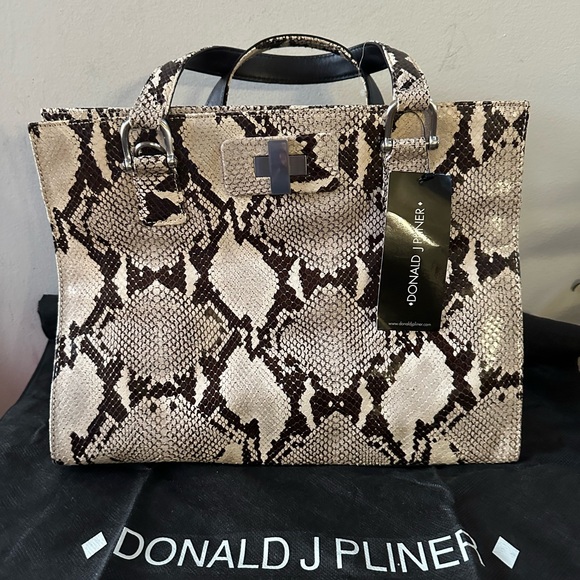 Donald J. Pliner Exotic Print Tote in Black and Cream